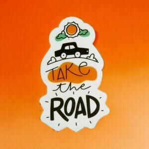 Motivational Sticker Take the Road Trip Travel Adventure Explore Car Sun Clouds